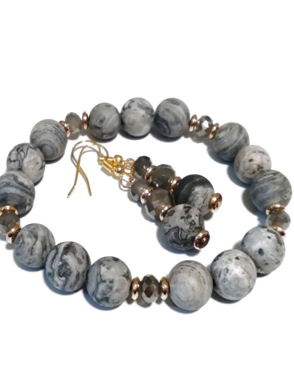 Handcrafted Crazy Lace Stretch Bracelet & Matching Earrings